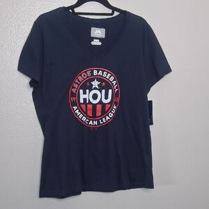 Houston Astros MLB Women's T-shirt Short Sleeve Blue Logo V-neck Size XL